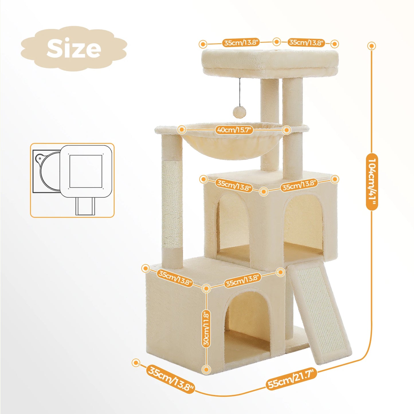 Multi-Level Cat Tree Tower with Scratching Pad, Cat Condo