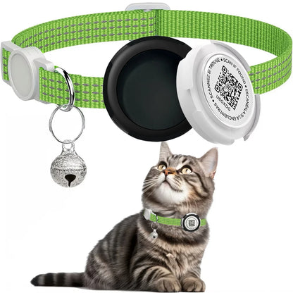 GPS Tracker Cat Collar with Airtag Case & QR ID Tag Reflective Collar