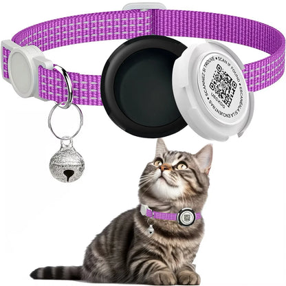 GPS Tracker Cat Collar with Airtag Case & QR ID Tag Reflective Collar