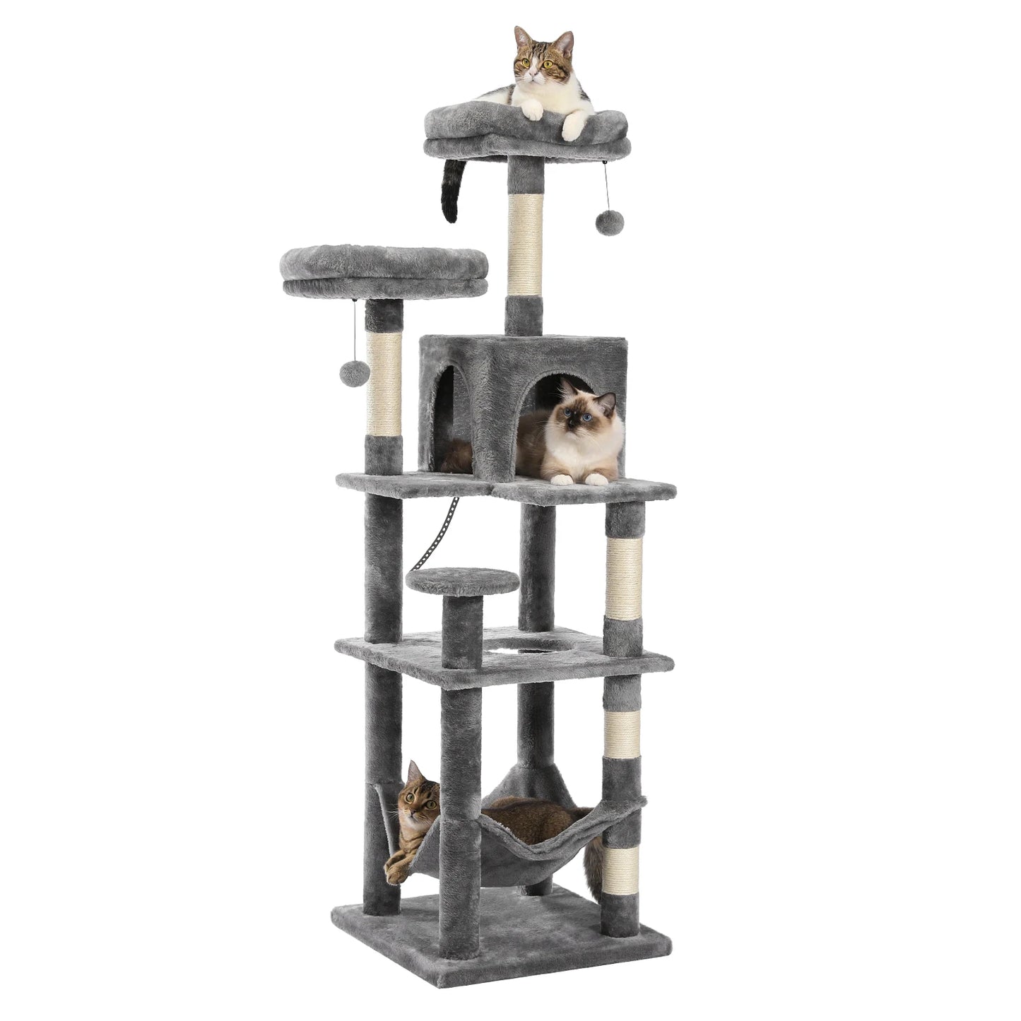 Multi-Level Cat Tree with Scratching Posts - Plush Cat Tower