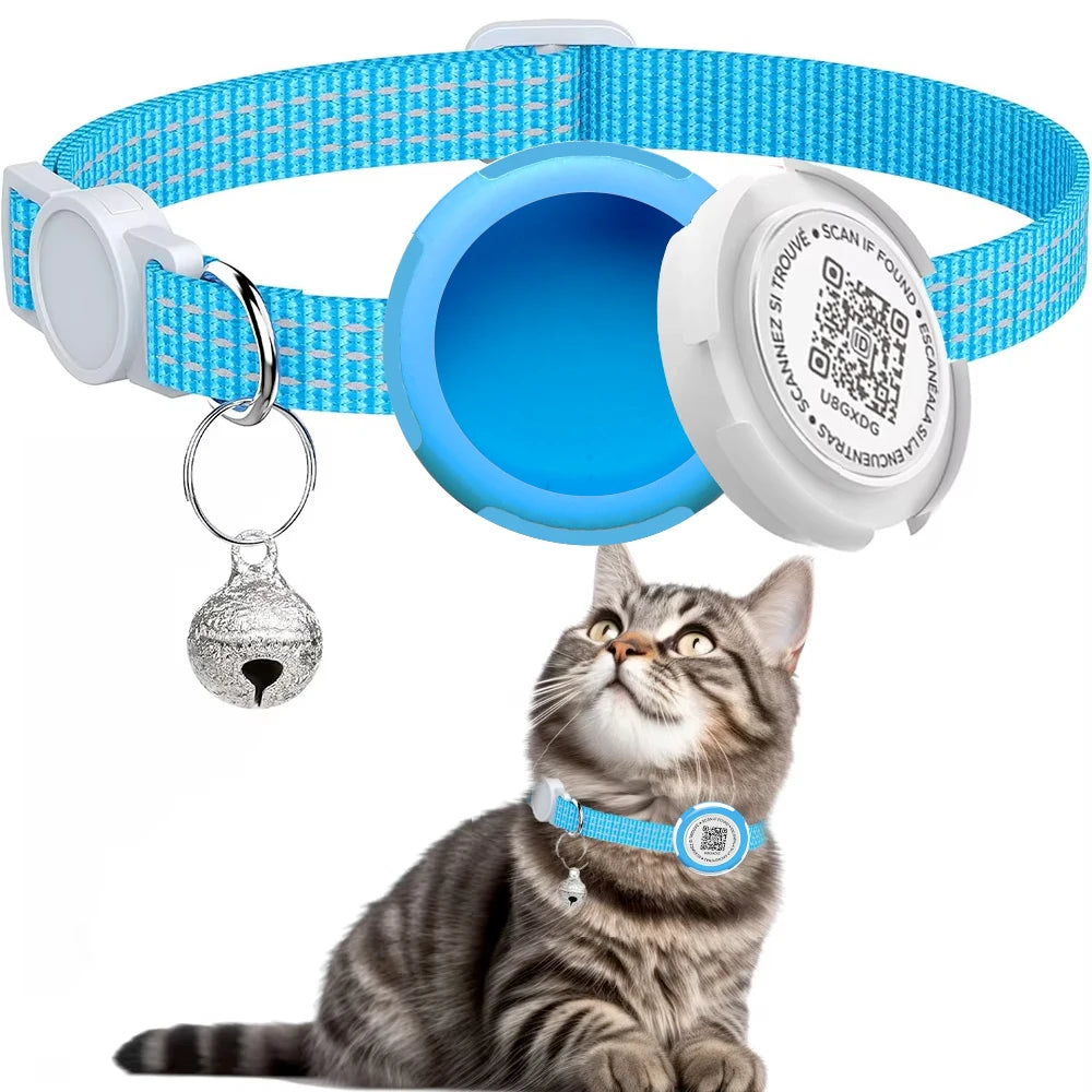 GPS Tracker Cat Collar with Airtag Case & QR ID Tag Reflective Collar