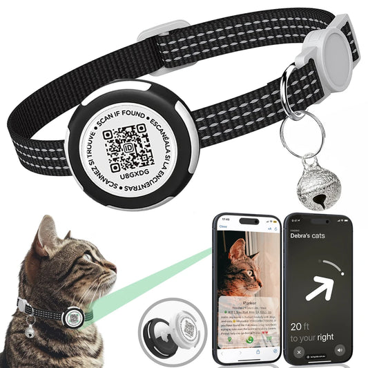 GPS Tracker Cat Collar with Airtag Case & QR ID Tag Reflective Collar