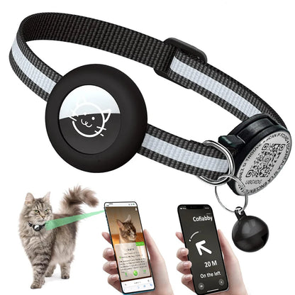 GPS Tracker Cat Reflective Collar with QR Name Tag & AirTag Holder