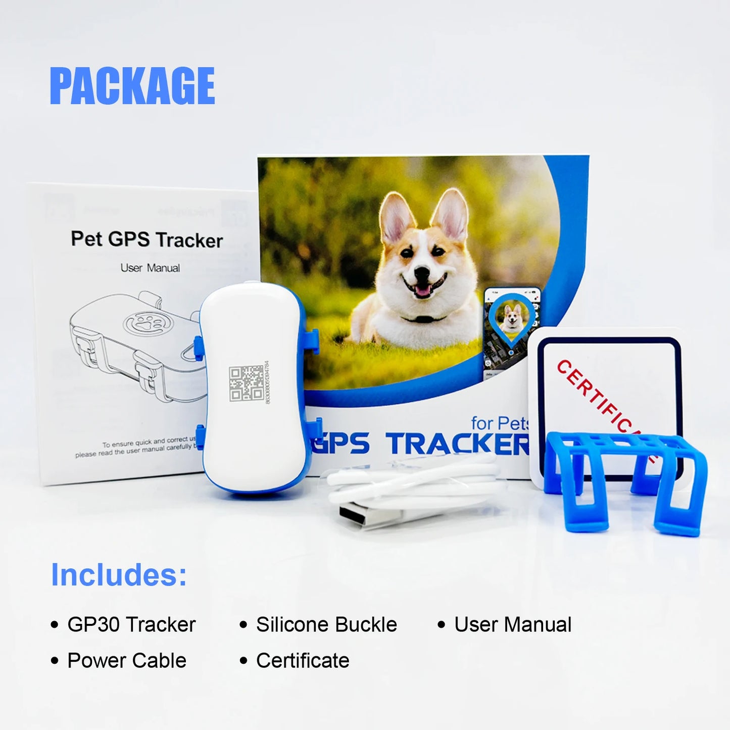 GPS Pet Tracker for Dogs Cats Real Time Tracking Unlimited Distance - QR Code Anti-Lost Locator with SIM - Subscription Required