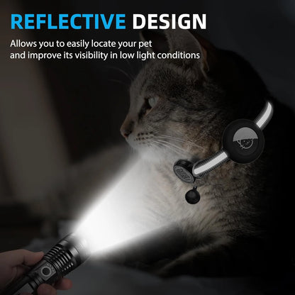 GPS Tracker Cat Reflective Collar with QR Name Tag & AirTag Holder