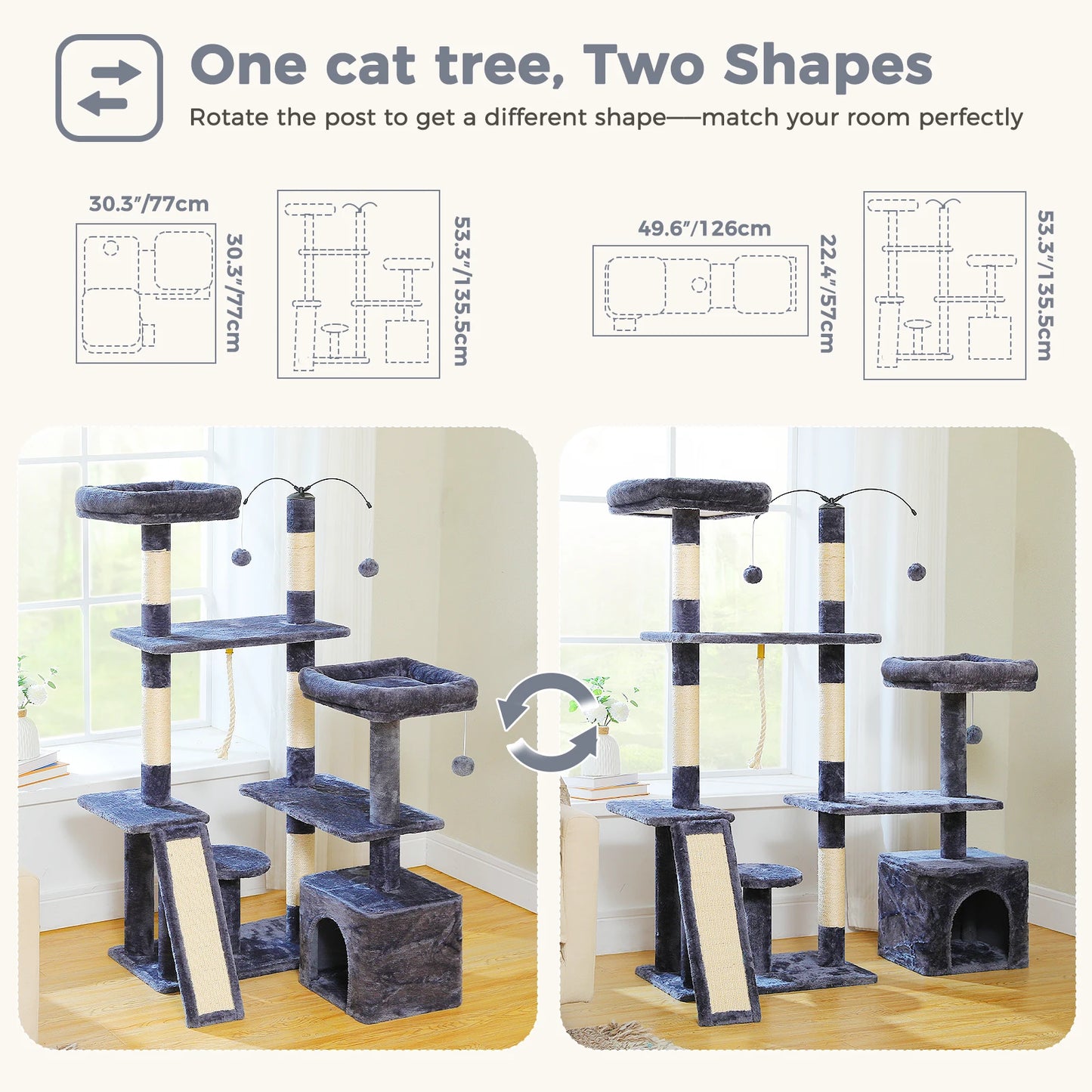 Cat Tree Tower with Cat's Favorite Perch -  Sisal Scratching Board