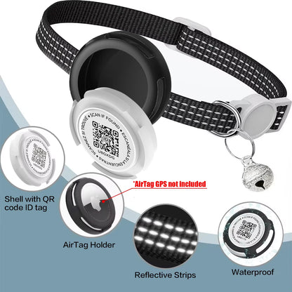 GPS Tracker Cat Collar with Airtag Case & QR ID Tag Reflective Collar