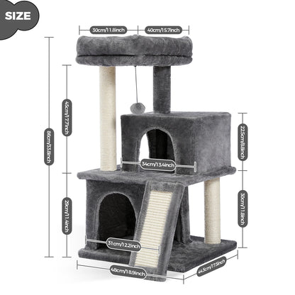 Multi-Level Cat Tree Tower with Scratching Pad, Cat Condo