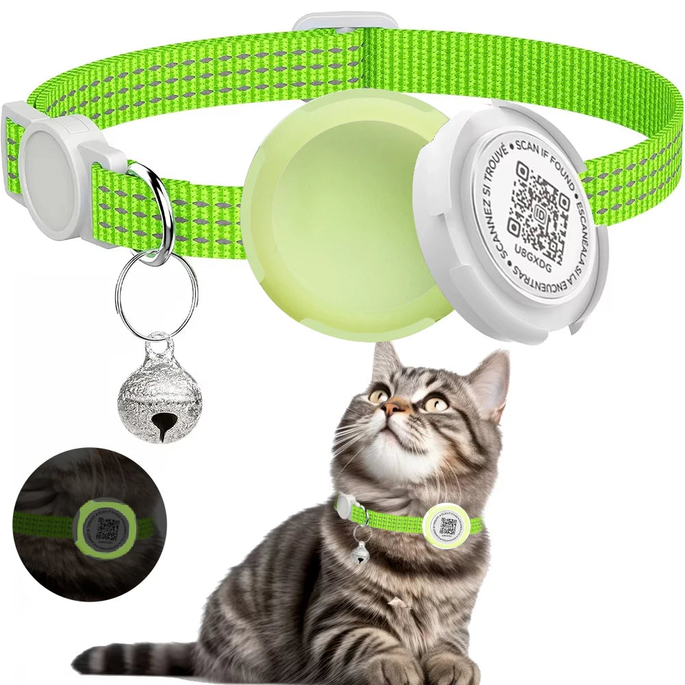 GPS Tracker Cat Collar with Airtag Case & QR ID Tag Reflective Collar
