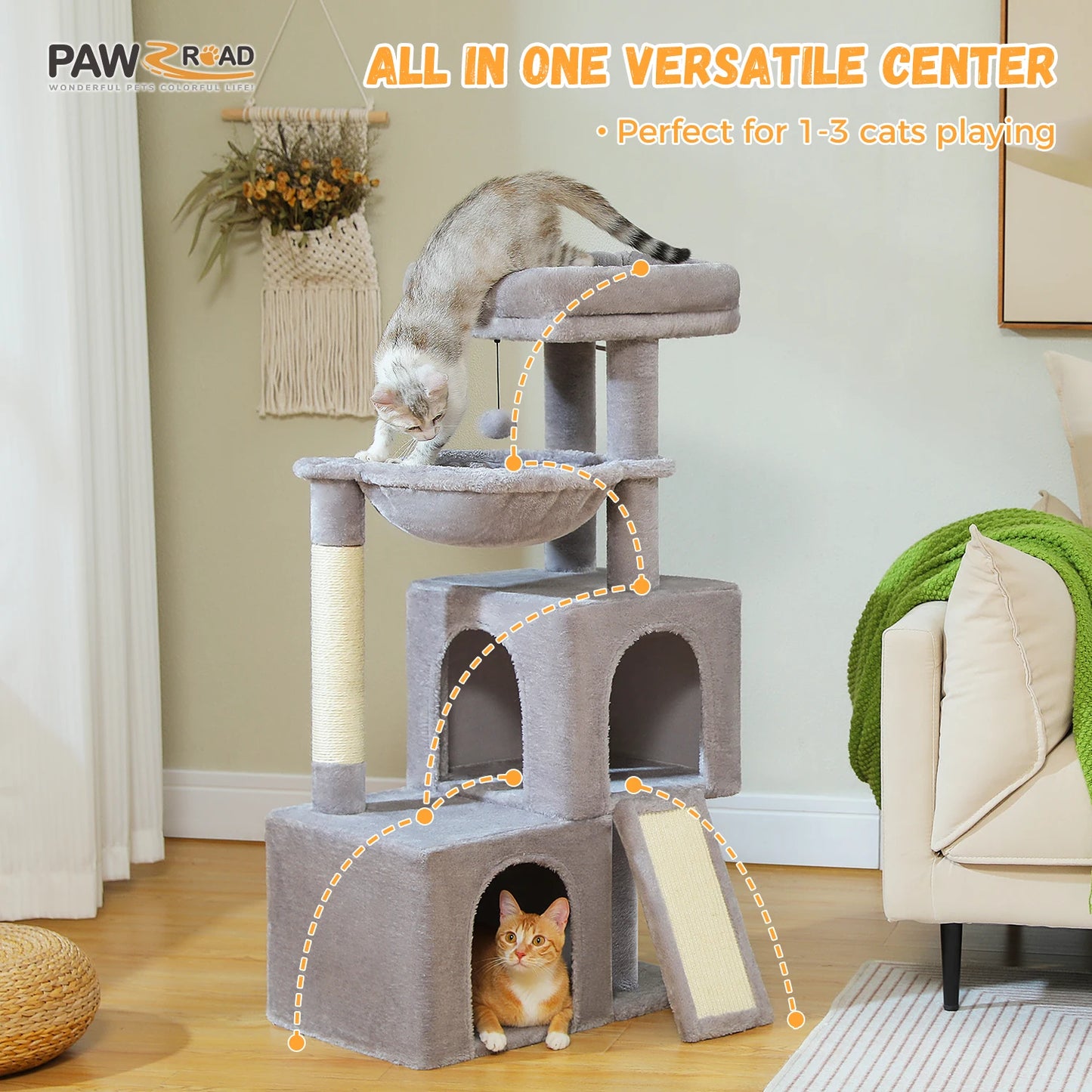 Multi-Level Cat Tree Tower with Scratching Pad