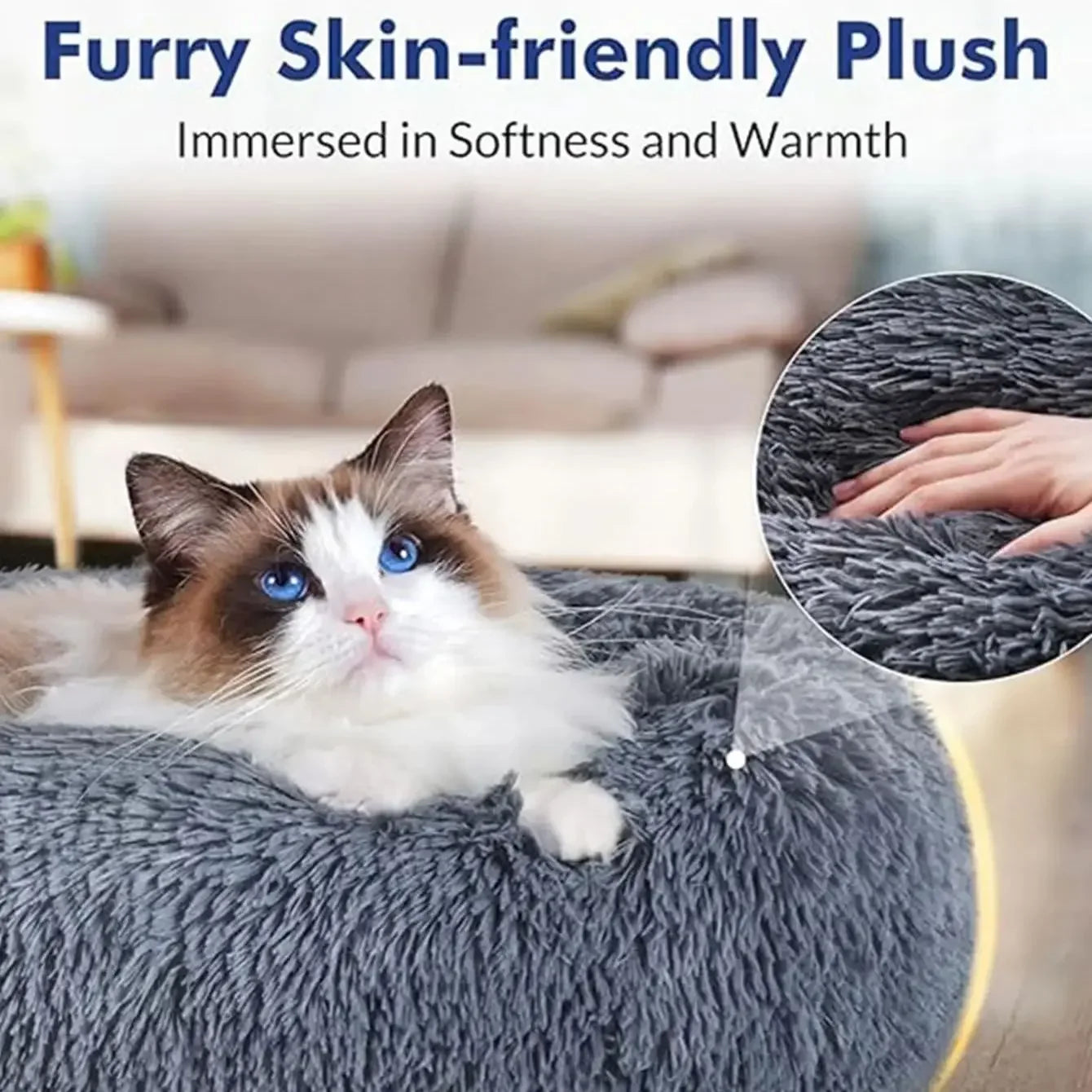 Round Pet Plush Bed for Sm, Med and Large Dogs, Super Soft Cat Beds