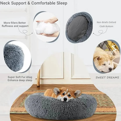 Round Pet Plush Bed for Sm, Med and Large Dogs, Super Soft Cat Beds
