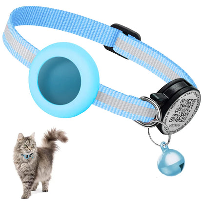 GPS Tracker Cat Reflective Collar with QR Name Tag & AirTag Holder