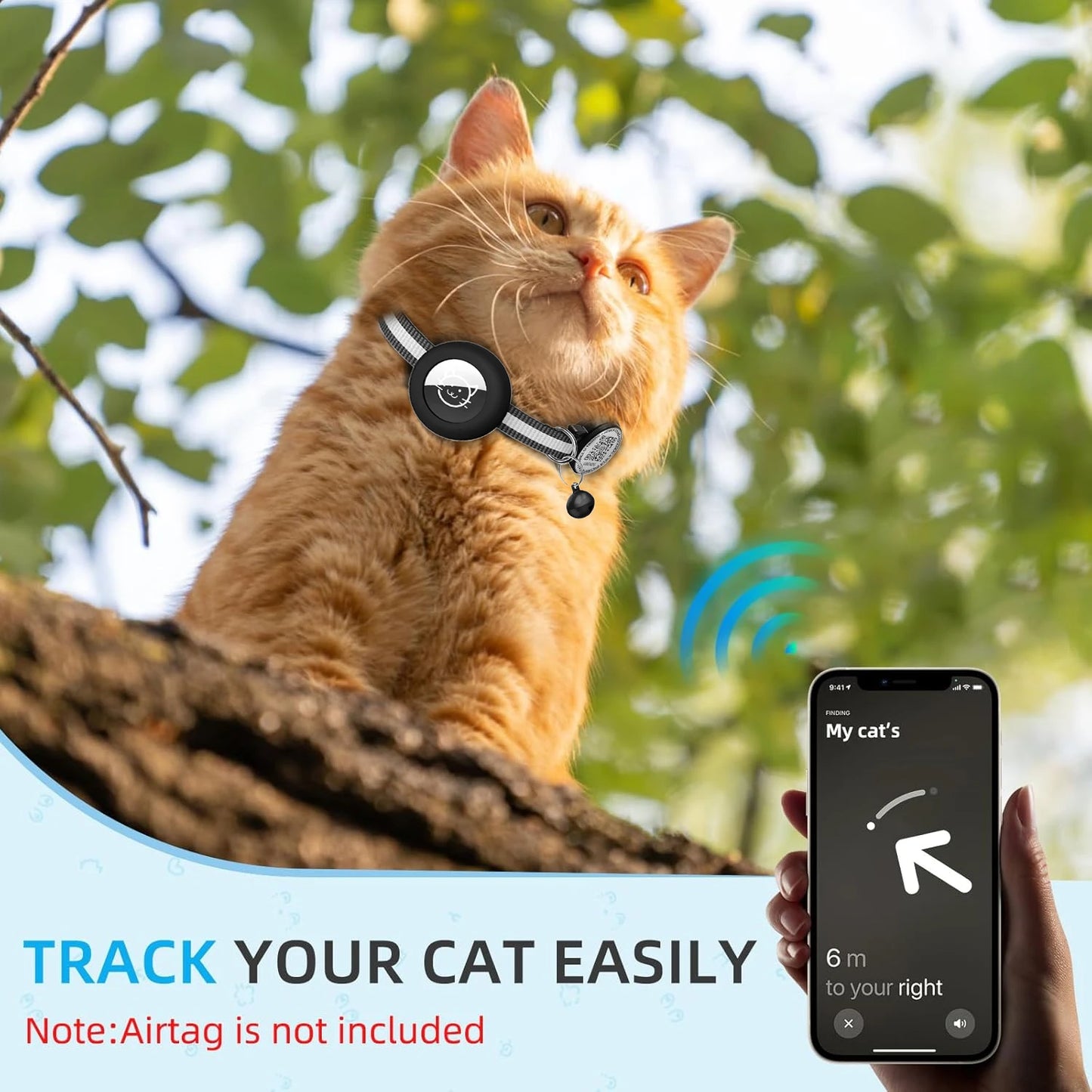 GPS Tracker Cat Reflective Collar with QR Name Tag & AirTag Holder