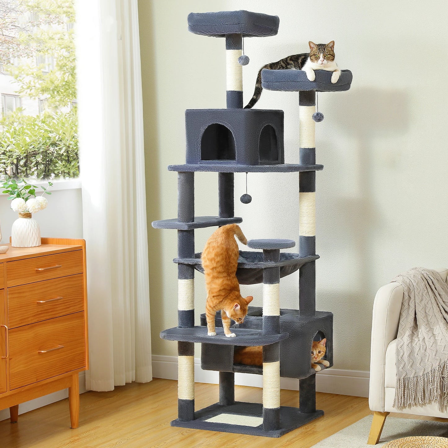Multi-Level Cat Tree Tower with Scratching Board Hammock