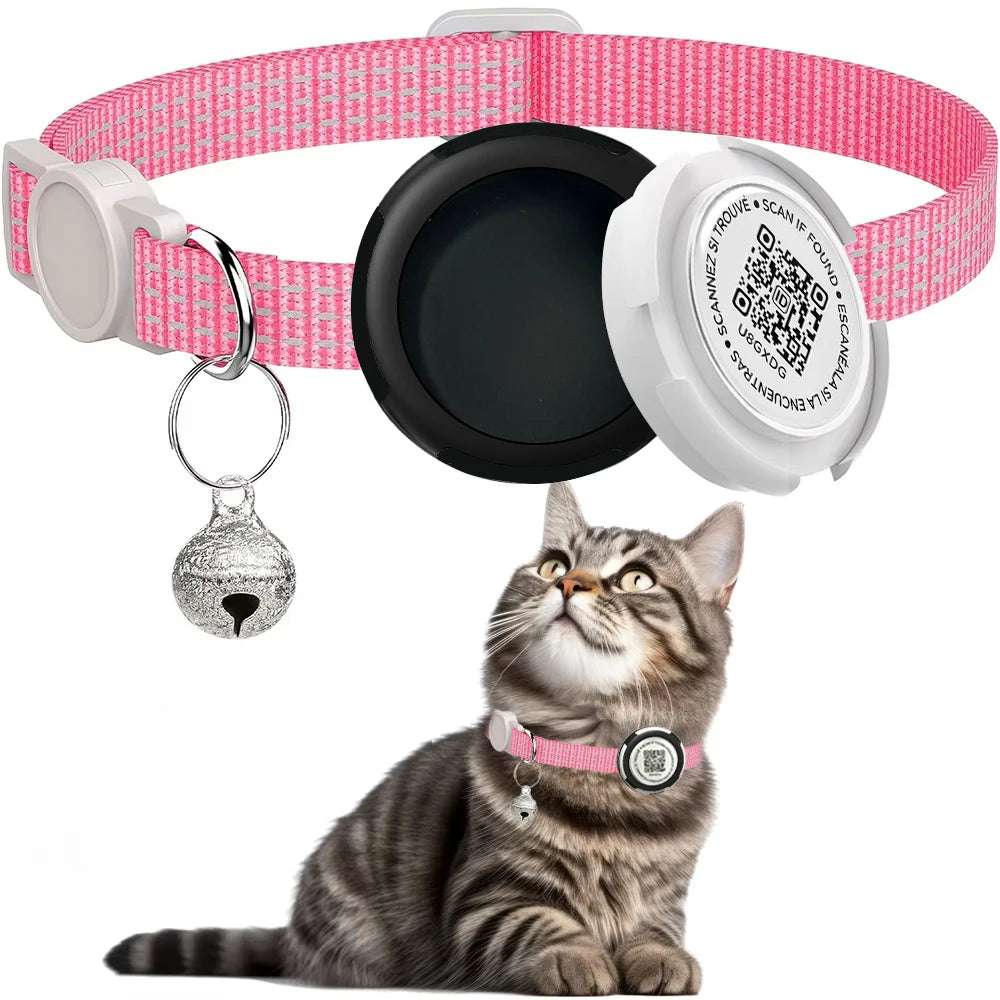 GPS Tracker Cat Collar with Airtag Case & QR ID Tag Reflective Collar