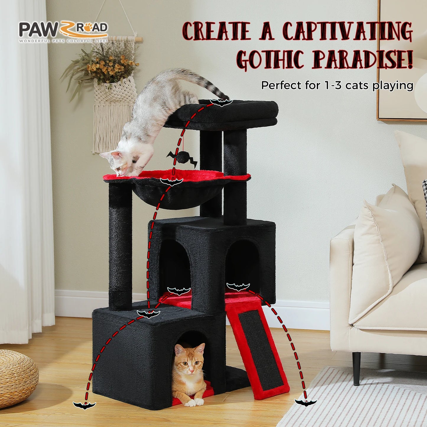 Multi-Level Cat Tree Tower with Scratching Pad