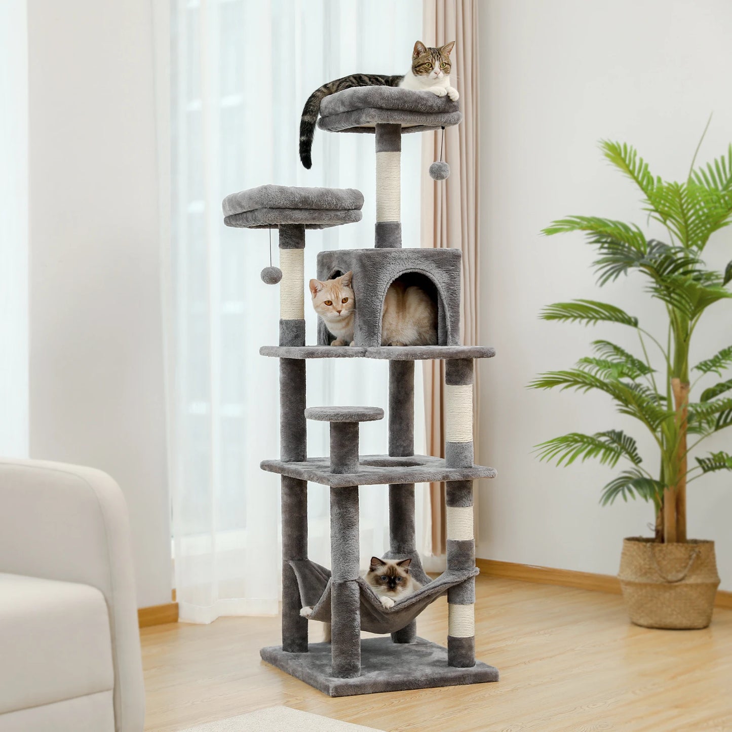 Multi-Level Cat Tree with Scratching Posts - Plush Cat Tower