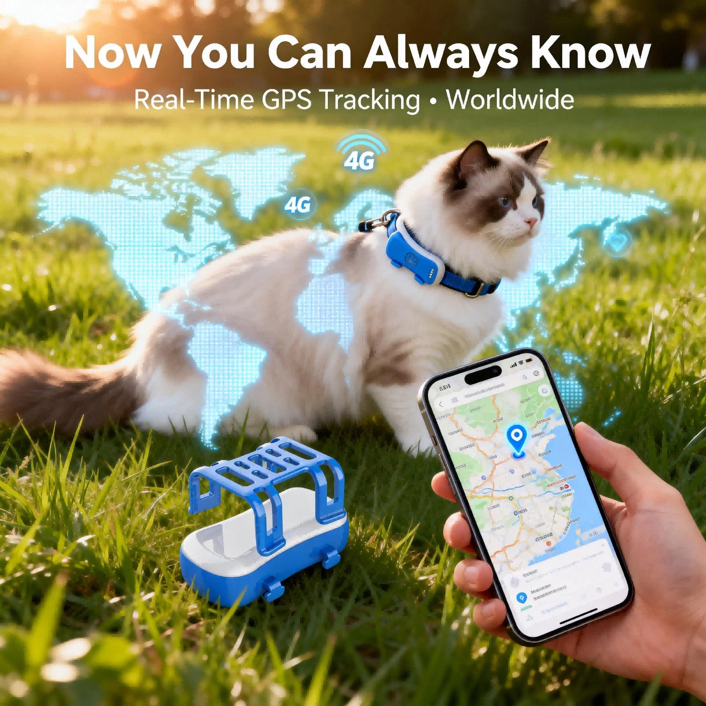 4G GPS Cat Dog Tracker Global Real-Time Pet Locator with SIM, WiFi Home Mode, Geo-Fence Alert, Lost Pet Finder, 10+ Days Battery