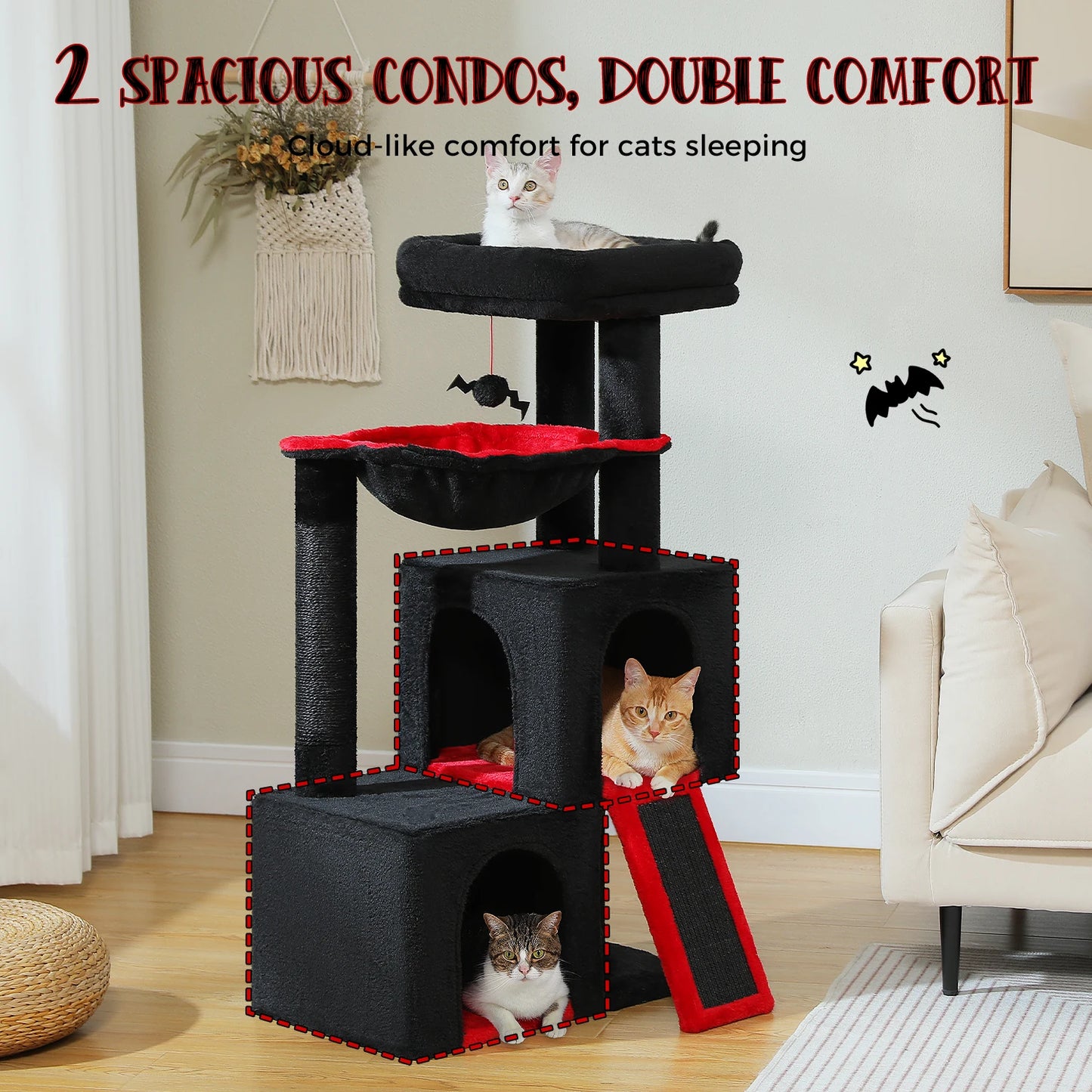 Multi-Level Cat Tree Tower with Scratching Pad, Cat Condo