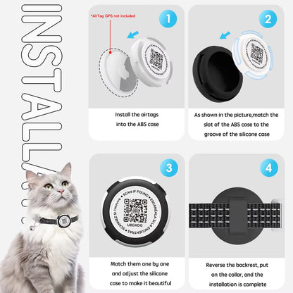 GPS Tracker Cat Collar with Airtag Case & QR ID Tag Reflective Collar