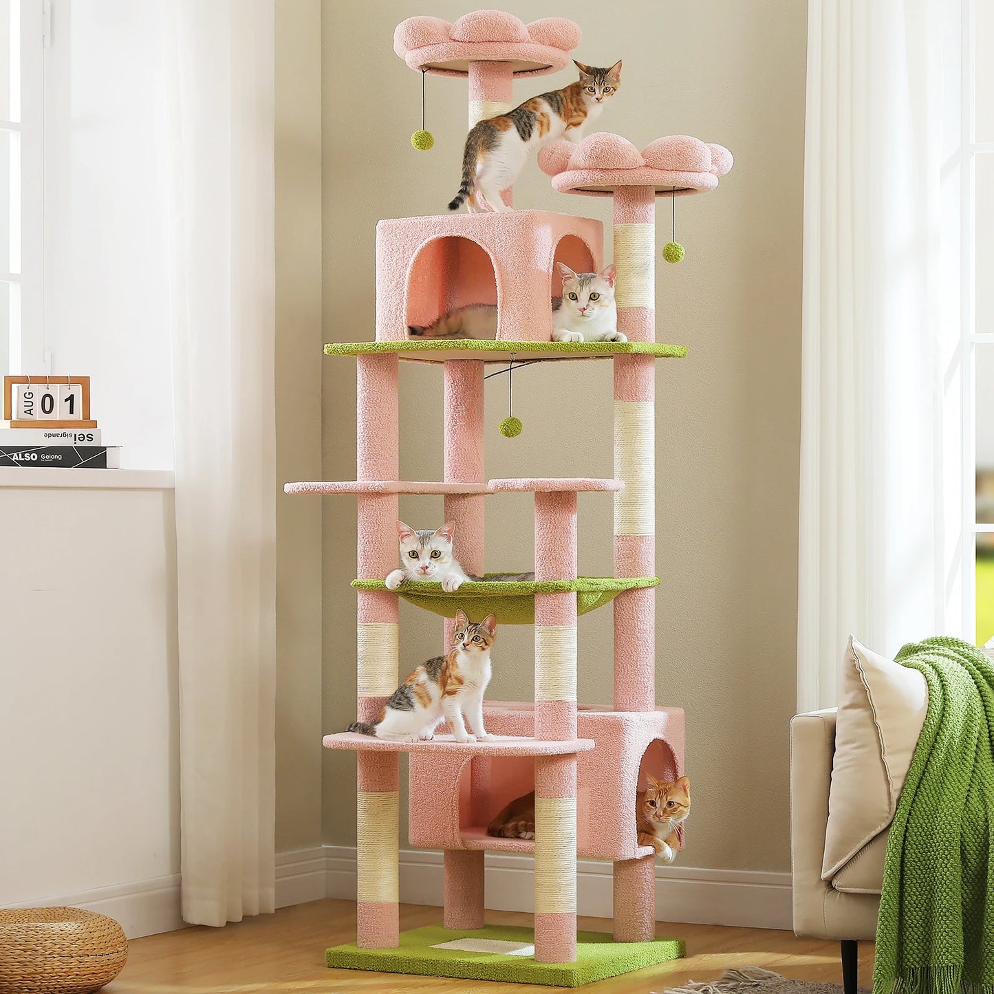 Cat Tree Tower with Oversized Hammock, Perches, Two Condos