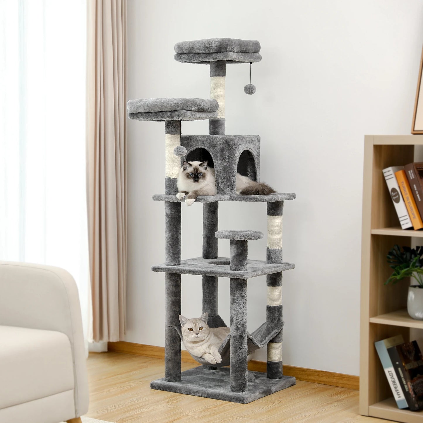 Multi-Level Cat Tree with Scratching Posts - Plush Cat Tower