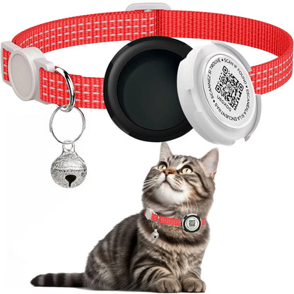 GPS Tracker Cat Collar with Airtag Case & QR ID Tag Reflective Collar