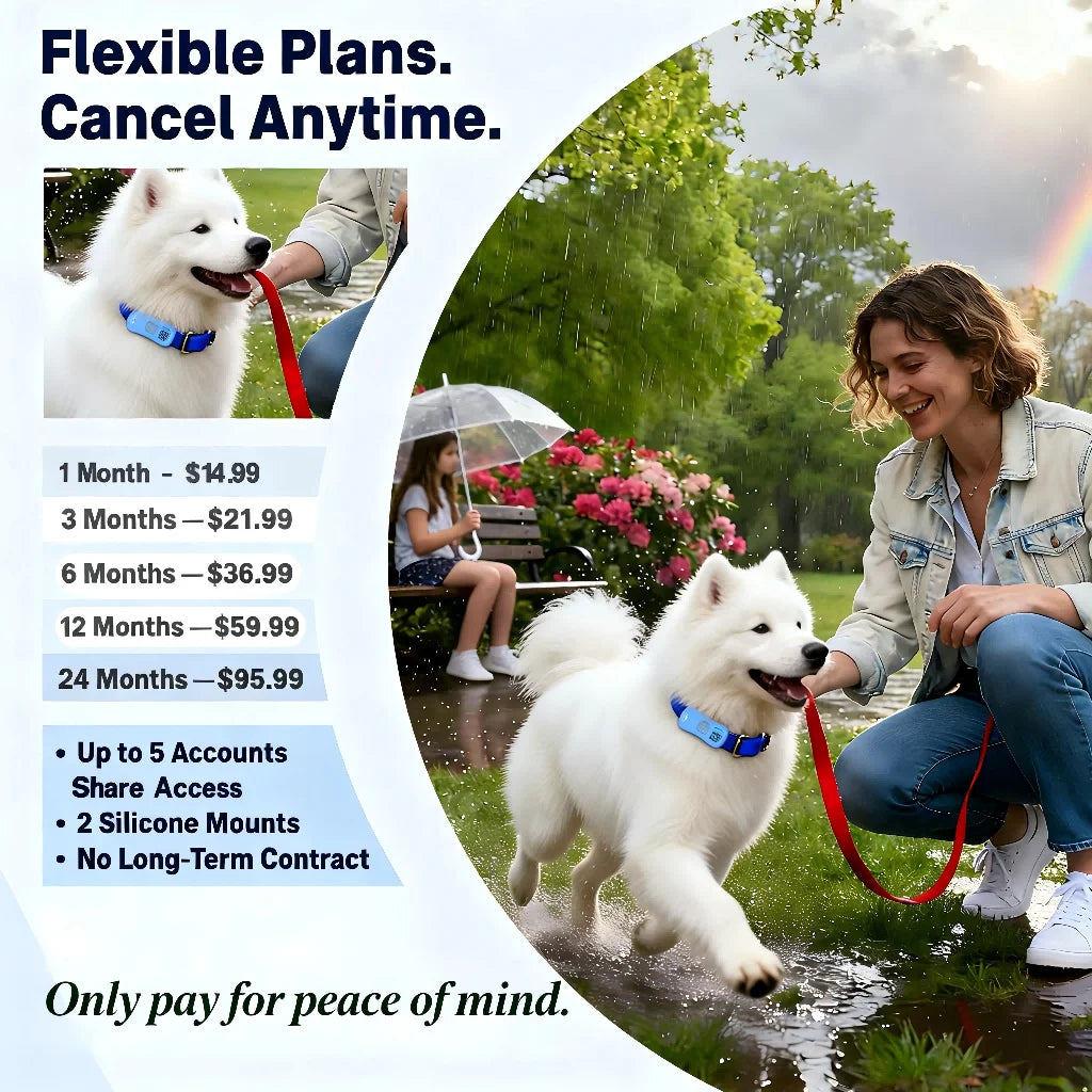 GPS Pet Tracker for Dogs Cats Real Time Tracking Unlimited Distance - QR Code Anti-Lost Locator with SIM - Subscription Required