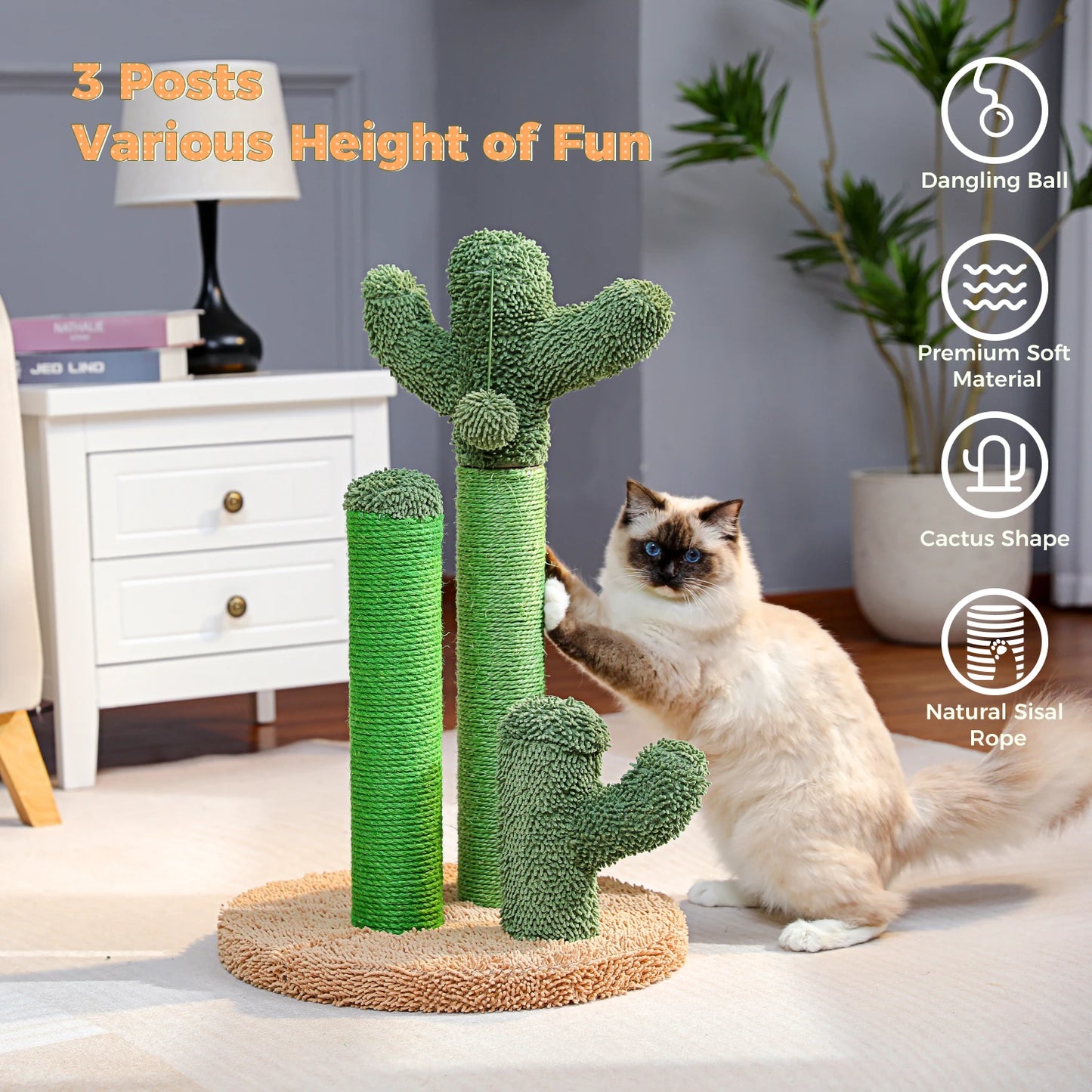 Cactus Cat Scratching Post with Natural Sisal Rope