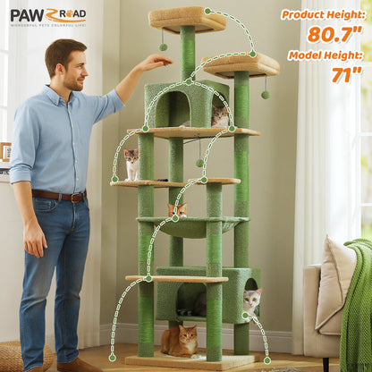 Cat Tree Tower with Oversized Hammock, Perches, Two Condos