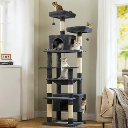 Cat Tree Tower with Oversized Hammock, Perches, Two Condos