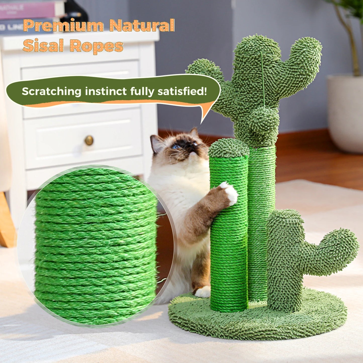Cactus Cat Scratching Post with Natural Sisal Rope