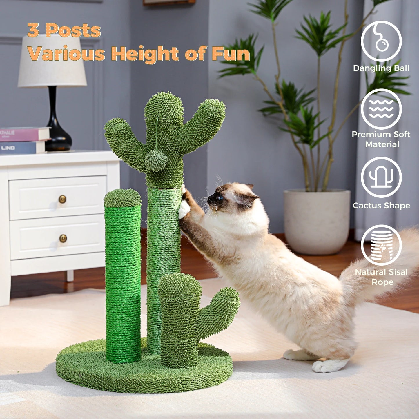 Cactus Cat Scratching Post with Natural Sisal Rope