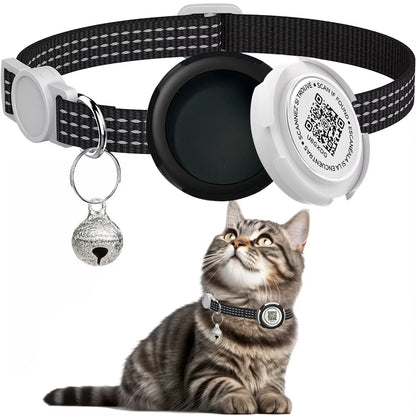 GPS Tracker Cat Collar with Airtag Case & QR ID Tag Reflective Collar