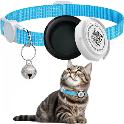 GPS Tracker Cat Collar with Airtag Case & QR ID Tag Reflective Collar