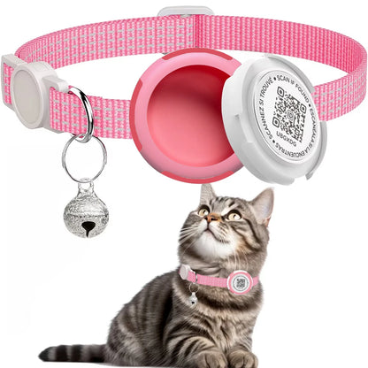 GPS Tracker Cat Collar with Airtag Case & QR ID Tag Reflective Collar
