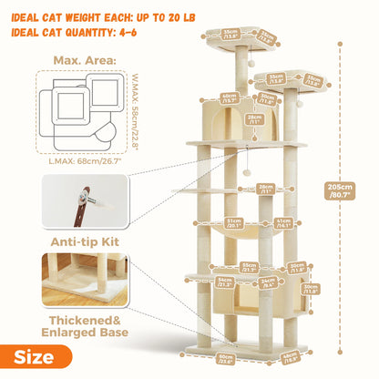 Cat Tree Tower with Oversized Hammock, Perches, Two Condos