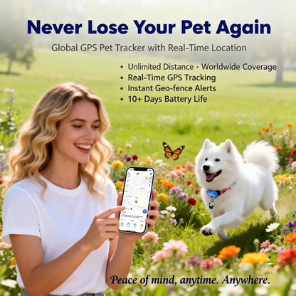 GPS Pet Tracker for Dogs Cats Real Time Tracking Unlimited Distance - QR Code Anti-Lost Locator with SIM - Subscription Required