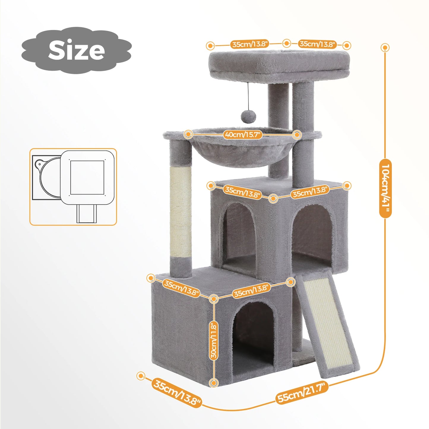 Multi-Level Cat Tree Tower with Scratching Pad, Cat Condo