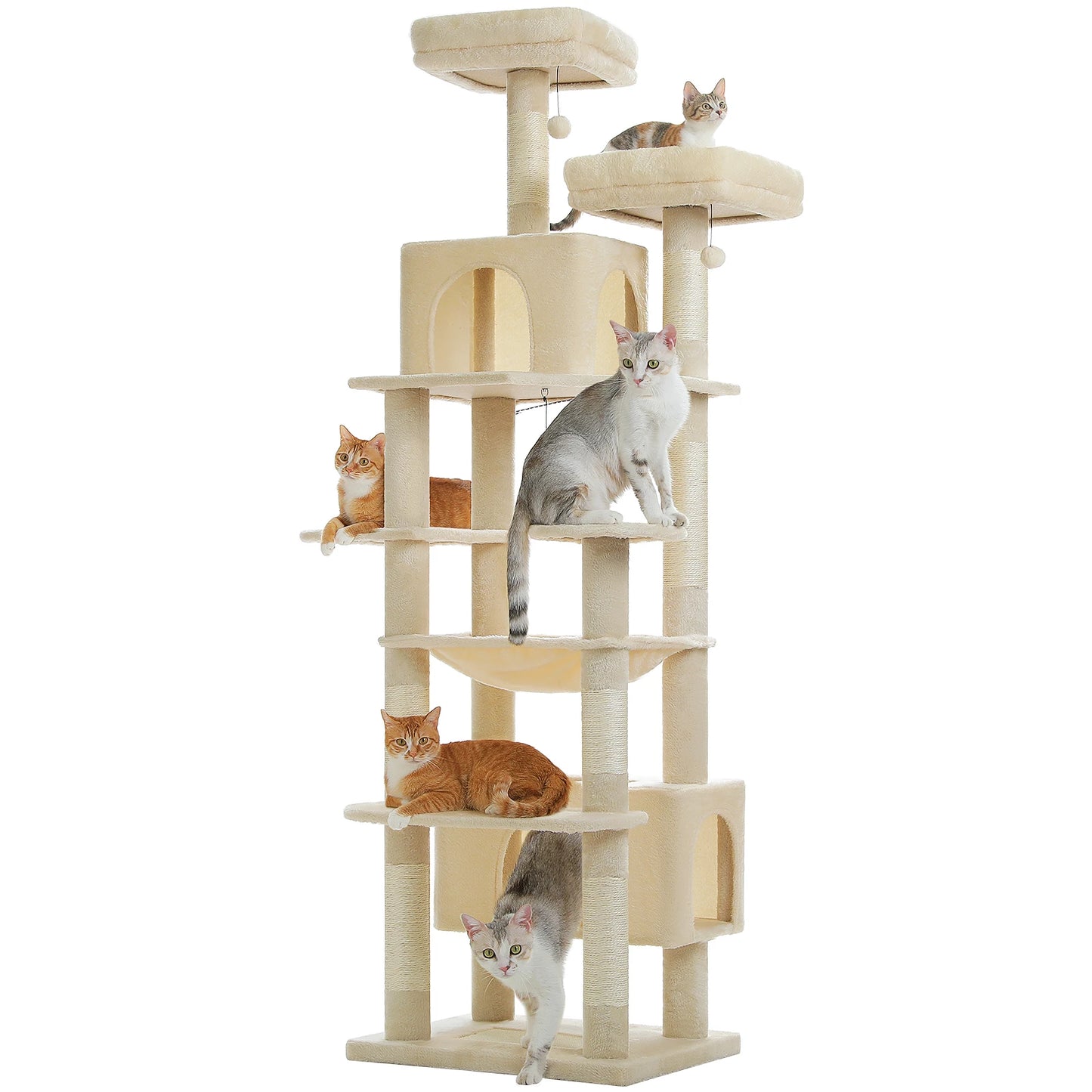 Cat Tree Tower with Oversized Hammock, Perches, Two Condos