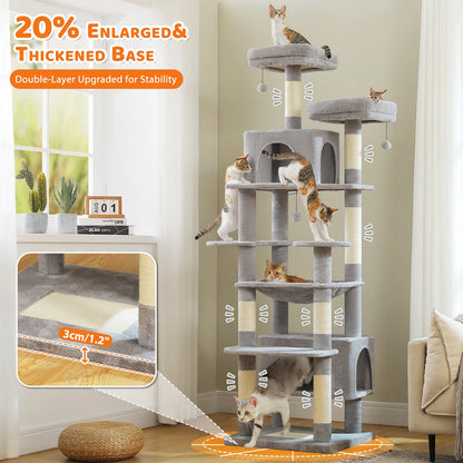 Cat Tree Tower with Oversized Hammock, Perches, Two Condos