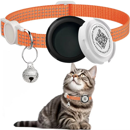 GPS Tracker Cat Collar with Airtag Case & QR ID Tag Reflective Collar
