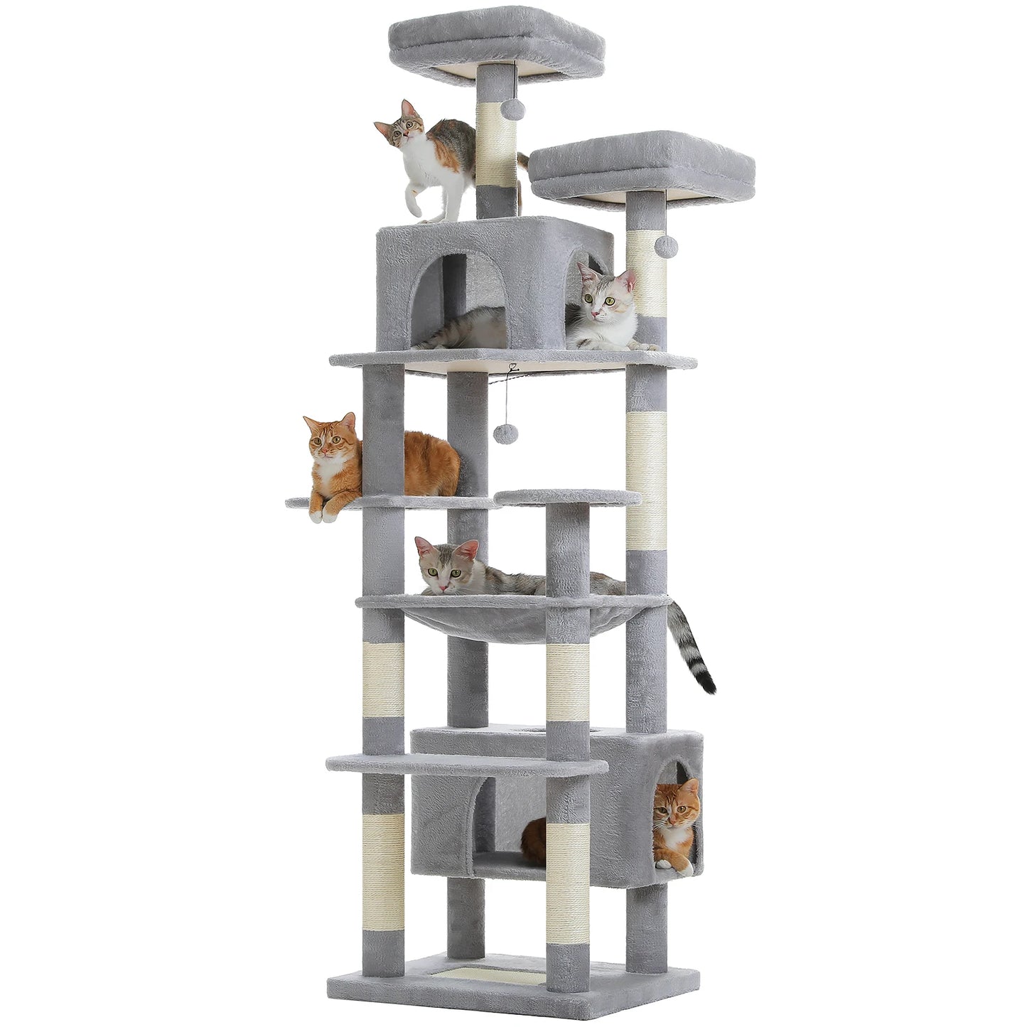 Cat Tree Tower with Oversized Hammock, Perches, Two Condos
